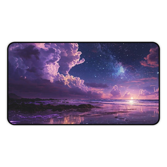Purple Galaxy Beach Sunset Desk Mat | Cosmic Night Sky Mousepad