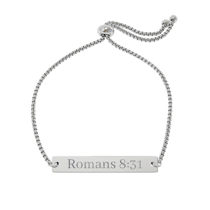 Engravable Bar Bracelet — Adjustable Romans 8:31 Scripture Jewelry