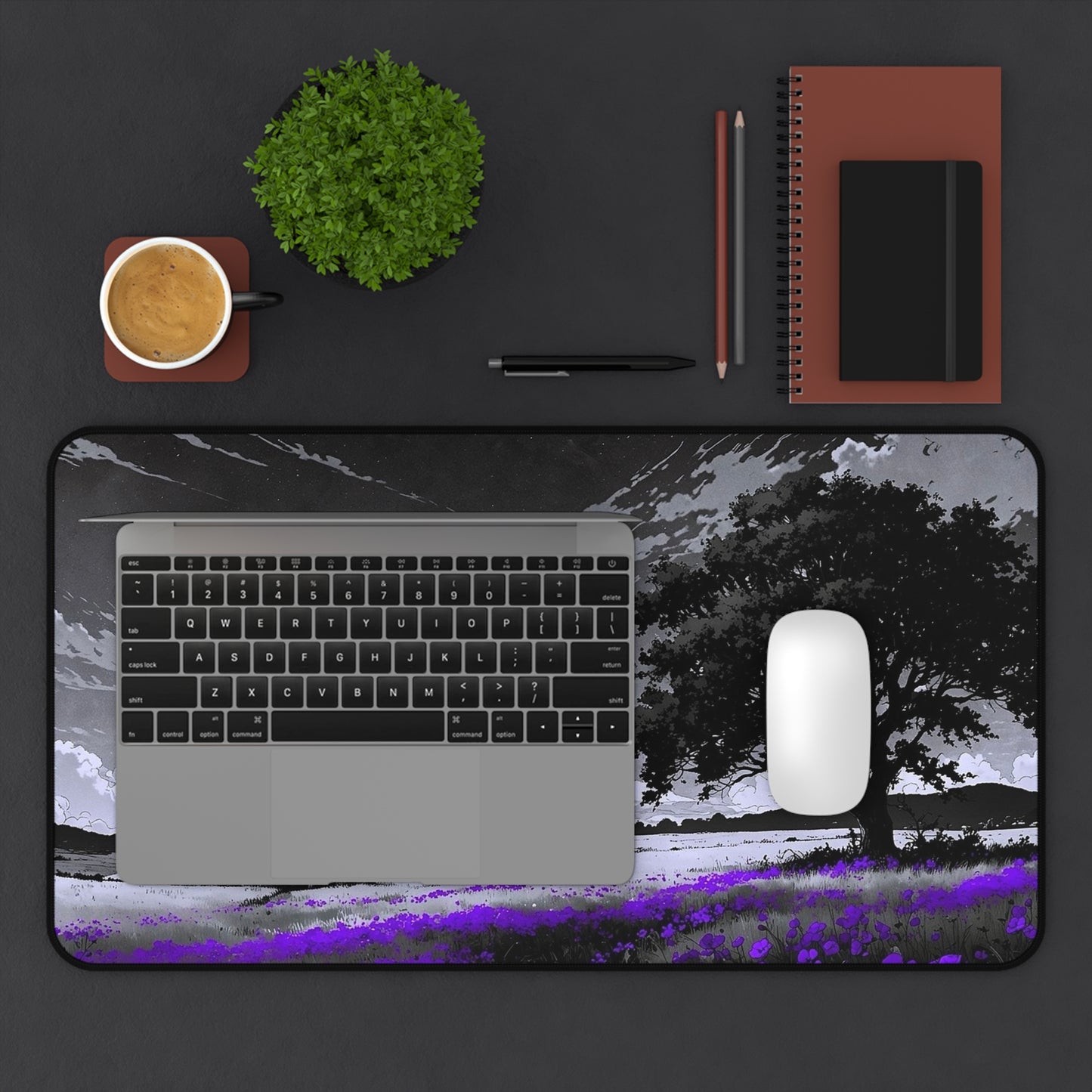 Moonlit Lavender Field Desk Mat | Night Landscape Mouse Pad