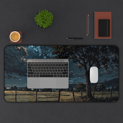 Starry Night Countryside Desk Mat | Moonlit Field Mousepad