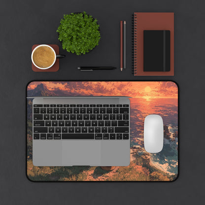 Sunset Cliffside Scene Desk Mat | Ocean View Landscape