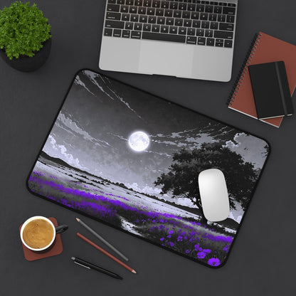 Moonlit Lavender Field Desk Mat | Night Landscape Mouse Pad