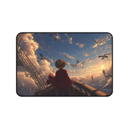 Sunset Sailor Scene Desk Mat | Seagulls, Ocean Sky Artwork
