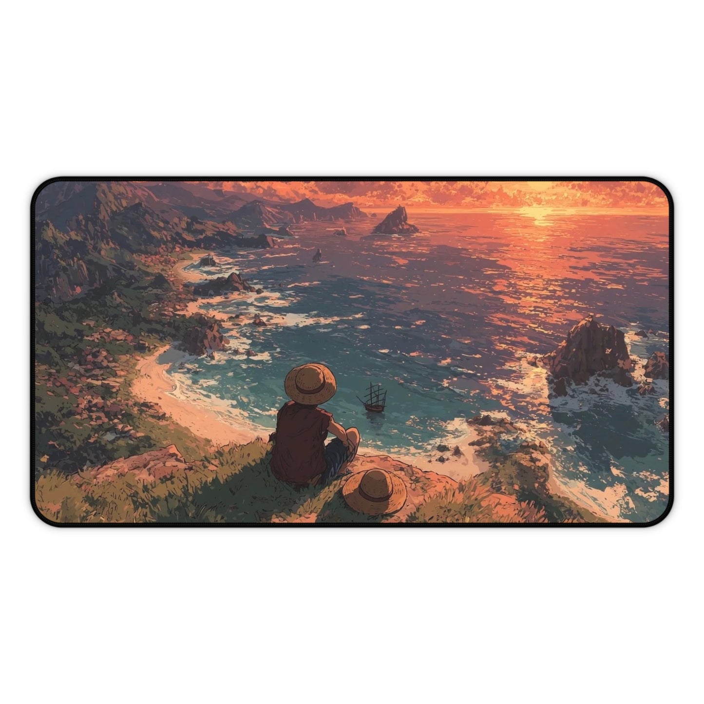 Sunset Cliffside Scene Desk Mat | Ocean View Landscape