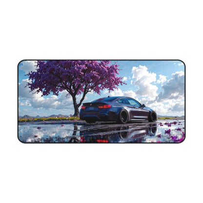 Purple Blossom Sports Car Desk Mat | Scenic Reflection Mouse Pad