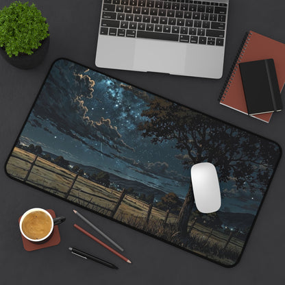Starry Night Countryside Desk Mat | Moonlit Field Mousepad