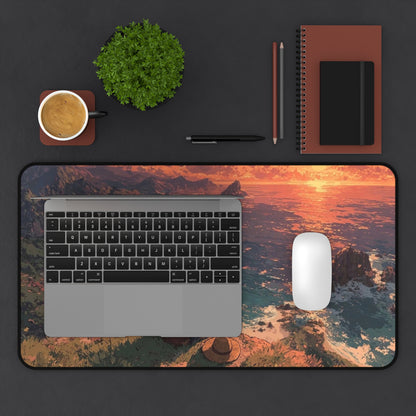 Sunset Cliffside Scene Desk Mat | Ocean View Landscape