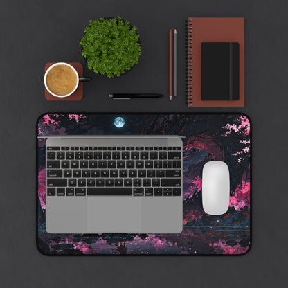 Moonlit Sakura Dragon Desk Mat | Anime Fantasy Landscape Mouse Pad
