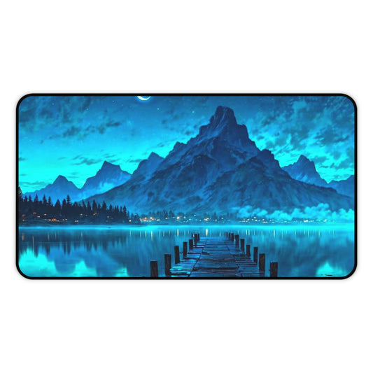 Moonlit Mountain Lake Desk Mat | Blue Scenic Landscape Mouse Pad