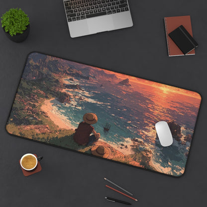 Sunset Cliffside Scene Desk Mat | Ocean View Landscape