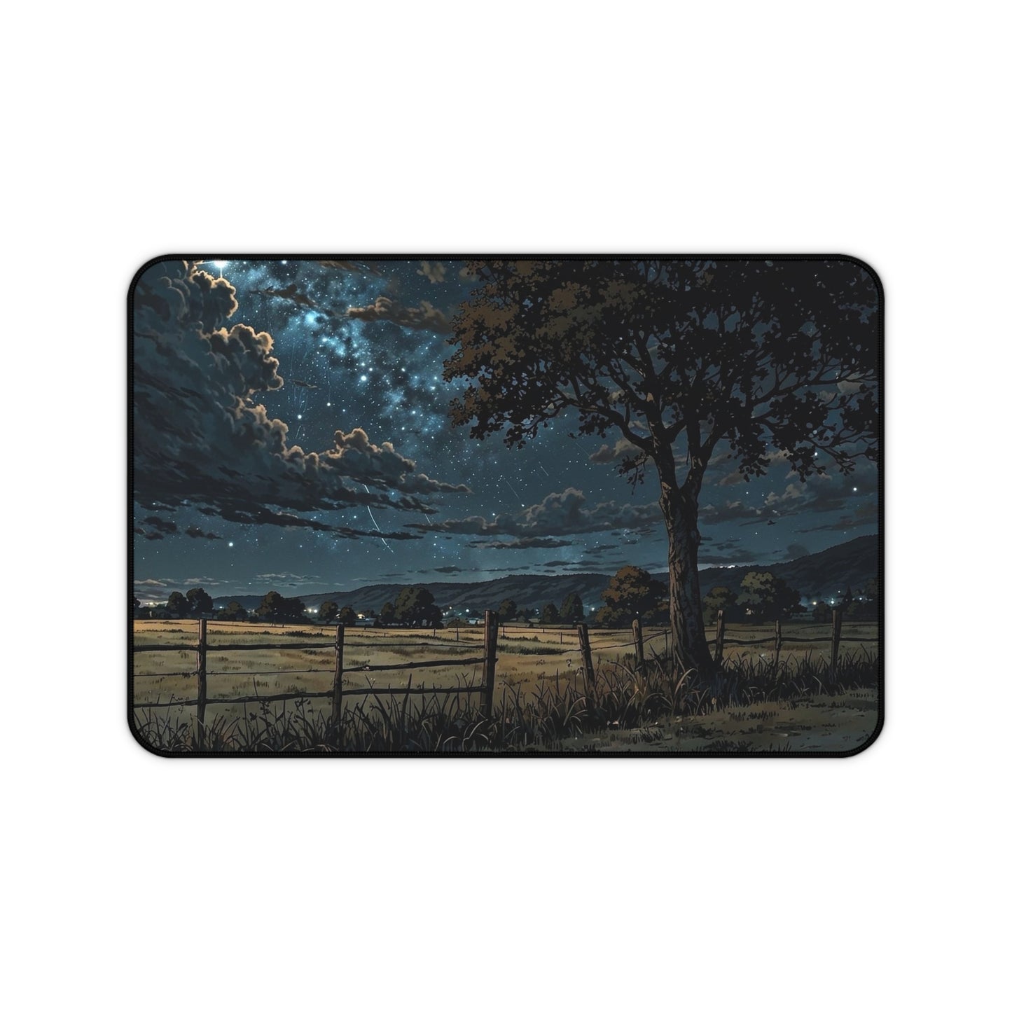 Starry Night Countryside Desk Mat | Moonlit Field Mousepad