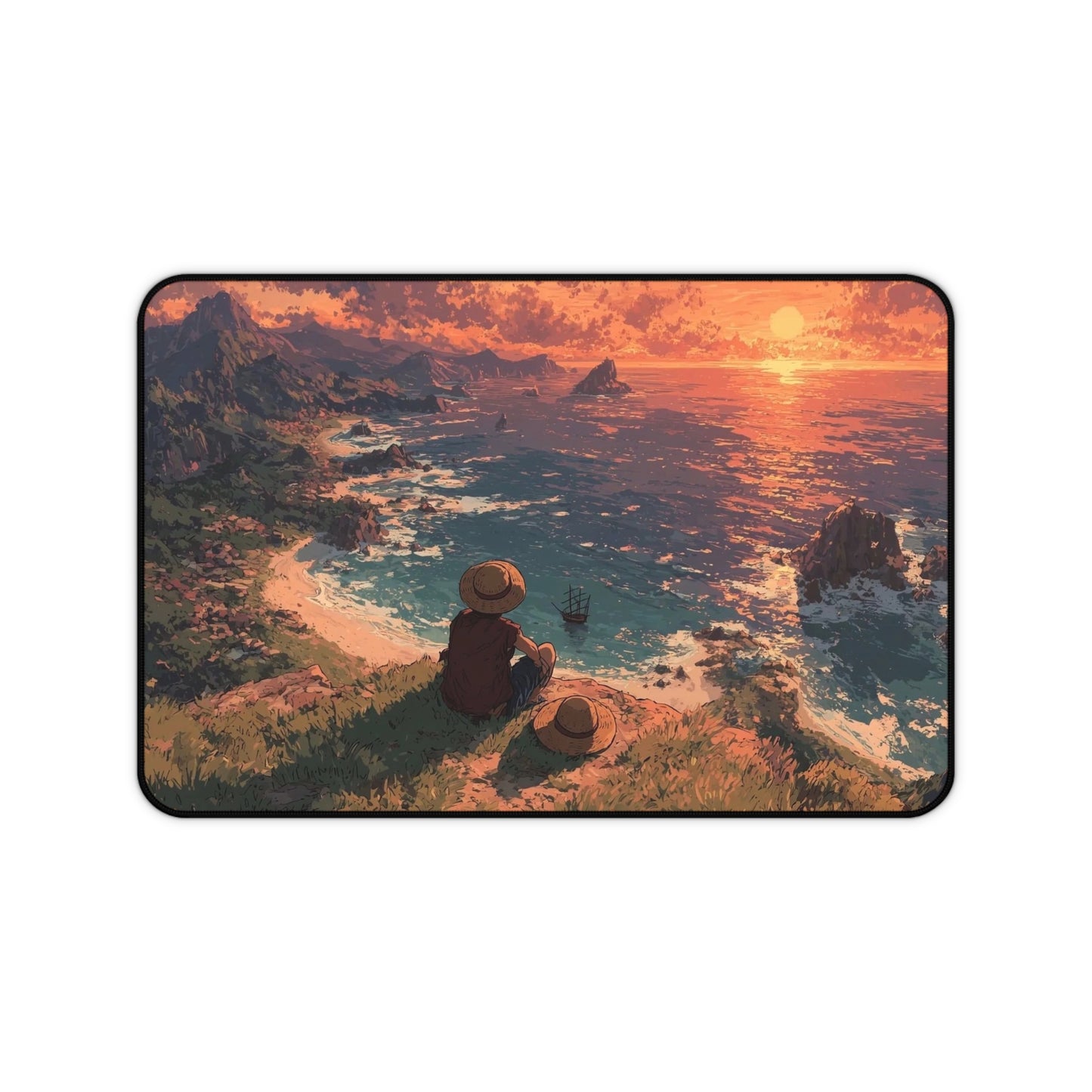 Sunset Cliffside Scene Desk Mat | Ocean View Landscape