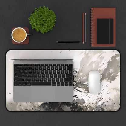 Samurai Battle Desk Mat — Epic Monochrome Sword Warrior Mouse Pad