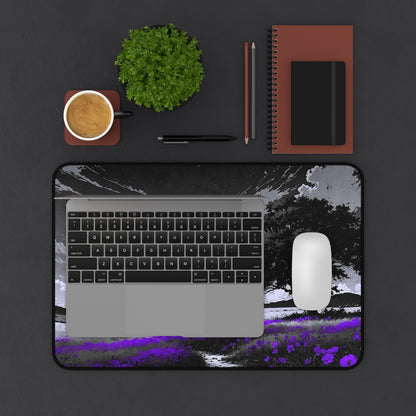 Moonlit Lavender Field Desk Mat | Night Landscape Mouse Pad