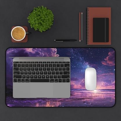 Purple Galaxy Beach Sunset Desk Mat | Cosmic Night Sky Mousepad