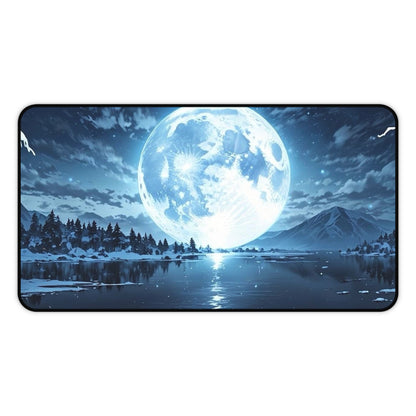 Blue Full Moon Lake Scene Desk Mat | Night Sky Mouse Pad