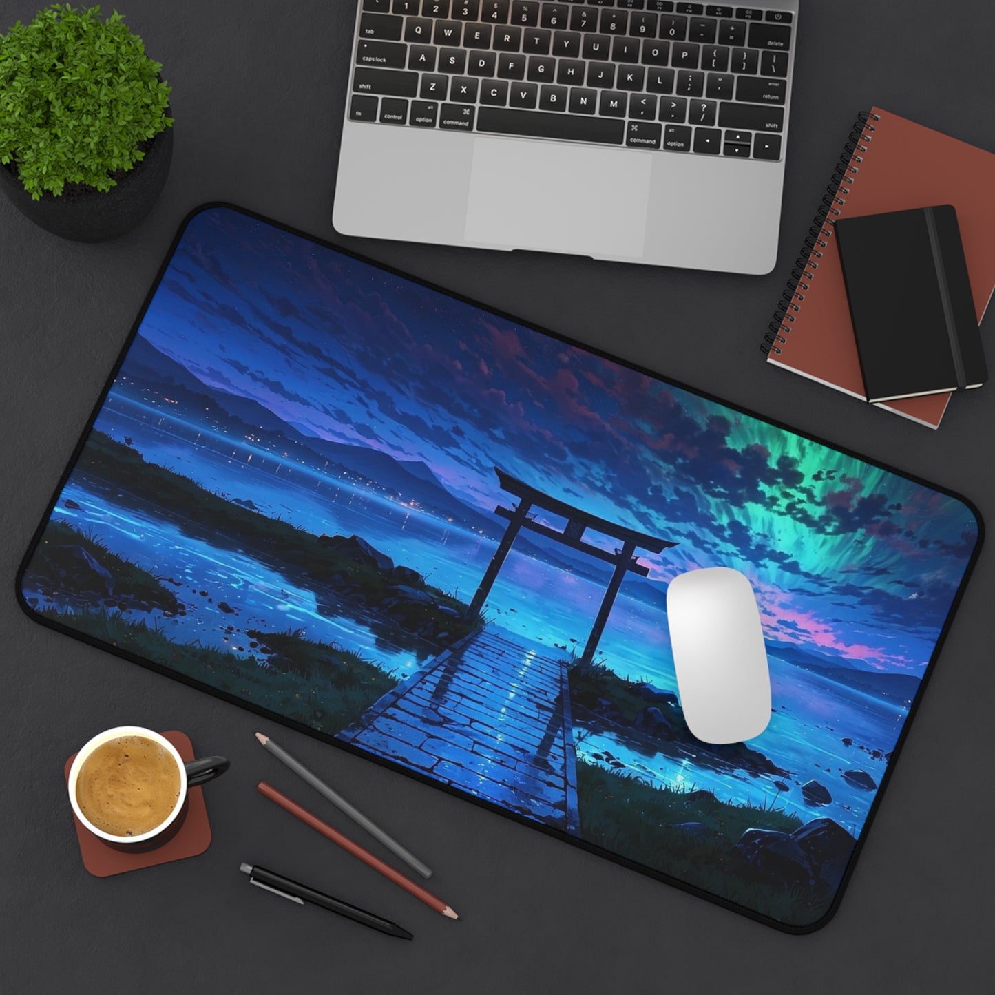 Torii Gate at Night Desk Mat | Night Sky Ocean Desk Mat