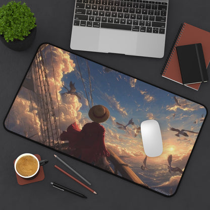 Sunset Sailor Scene Desk Mat | Seagulls, Ocean Sky Artwork