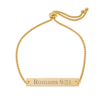 Engravable Bar Bracelet — Adjustable Romans 8:31 Scripture Jewelry
