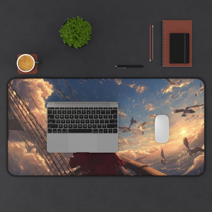 Sunset Sailor Scene Desk Mat | Seagulls, Ocean Sky Artwork
