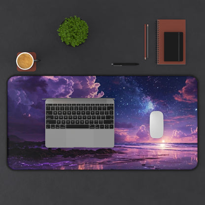 Purple Galaxy Beach Sunset Desk Mat | Cosmic Night Sky Mousepad