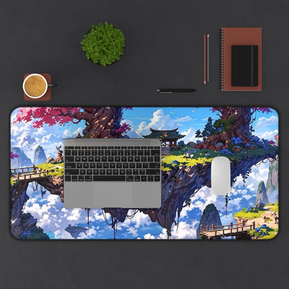 Floating Island with Cherry Trees Desk Mat | Fantasy Landscape Mouse Pad