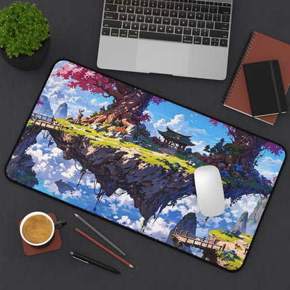 Floating Island with Cherry Trees Desk Mat | Fantasy Landscape Mouse Pad