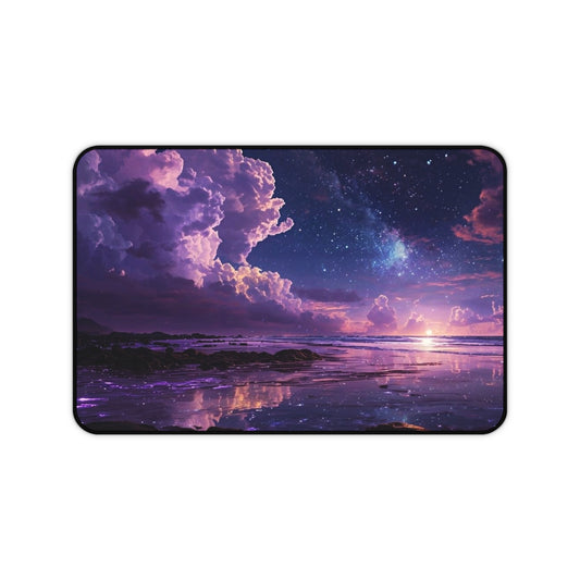 Purple Galaxy Beach Sunset Desk Mat | Cosmic Night Sky Mousepad