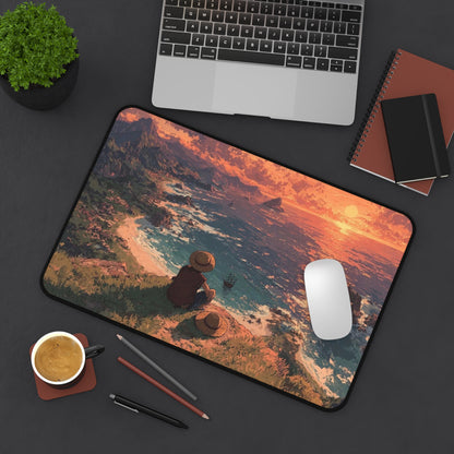 Sunset Cliffside Scene Desk Mat | Ocean View Landscape