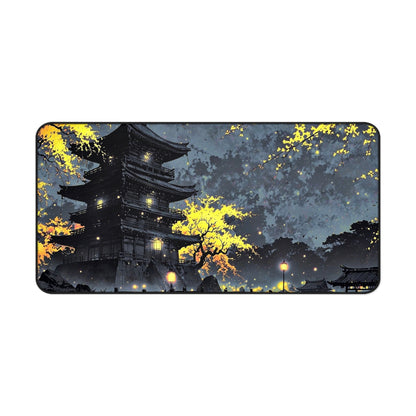 Nighttime Pagoda Landscape Desk Mat | Japanese Temple Scene Mouse Pad