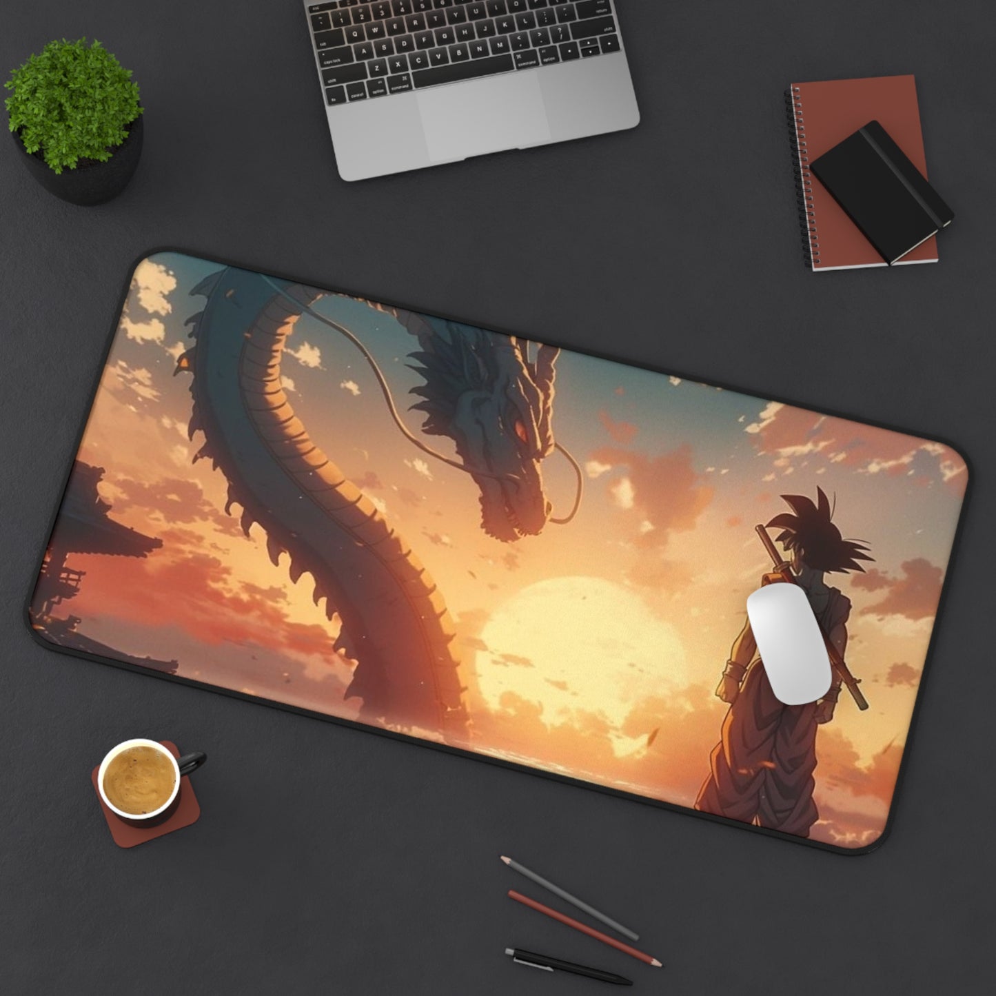 Sunset Dragon Encounter Desk Mat | Dragon Silhouette Desk Mat