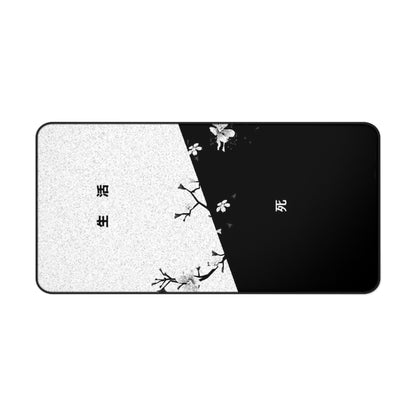 Black White Cherry Blossom Split Design Desk Mat | Minimal Aesthetic