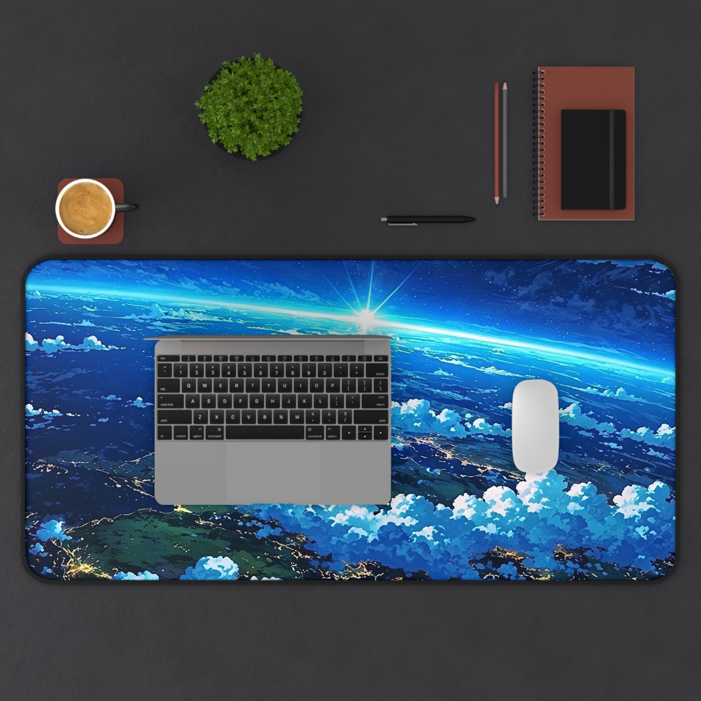 Celestial Sunrise Over Earth Desk Mat | Space Landscape Mousepad