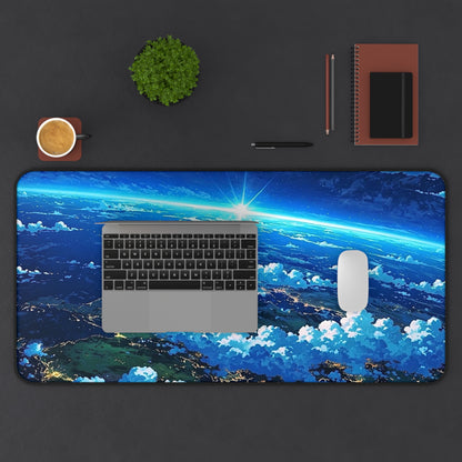 Celestial Sunrise Over Earth Desk Mat | Space Landscape Mousepad